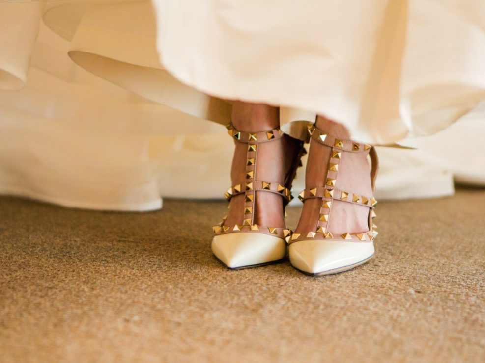 wedding dress, studded nude heels, kristin banta events, bride, la wedding planner