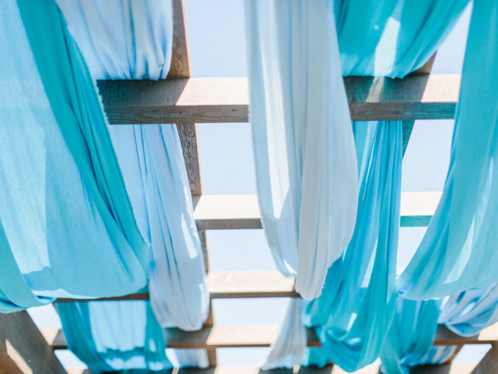 blue, ombre, outdoor decorations, hanging fabric, nautical theme, ocean, wedding planning, la wedding design