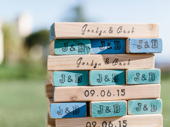 jordyn, brad, jenga, blocks, wedding decor, los angeles, beach, best wedding designers