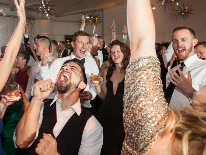 Wedding Photography, Wedding Dance, dancing, Bridal party, joy, laughing, hands up, lighting, black and white wedding, luxe wedding,