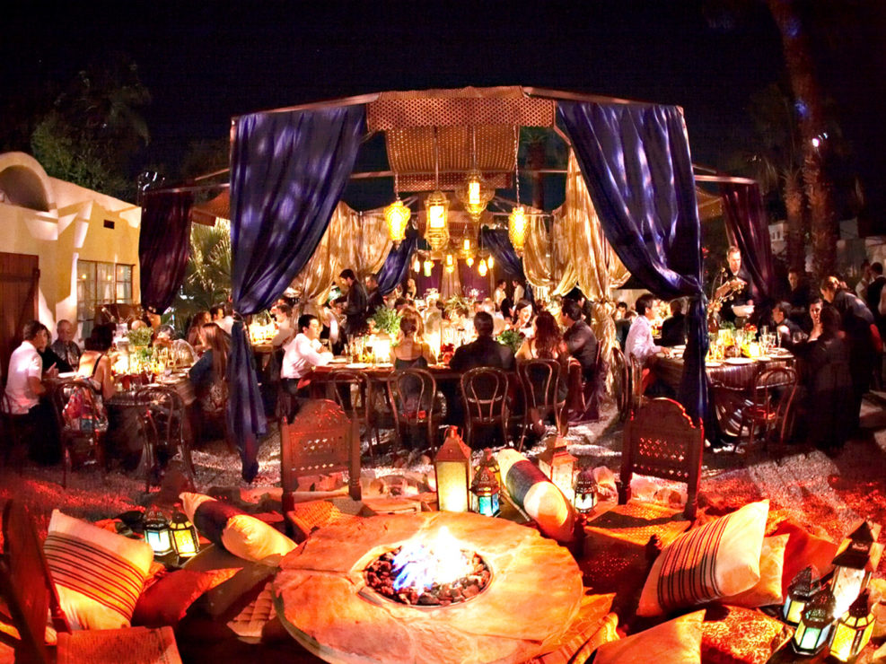 fireplace, bonfire, palm springs, outdoor reception, moroccan theme, nautical, event designer
