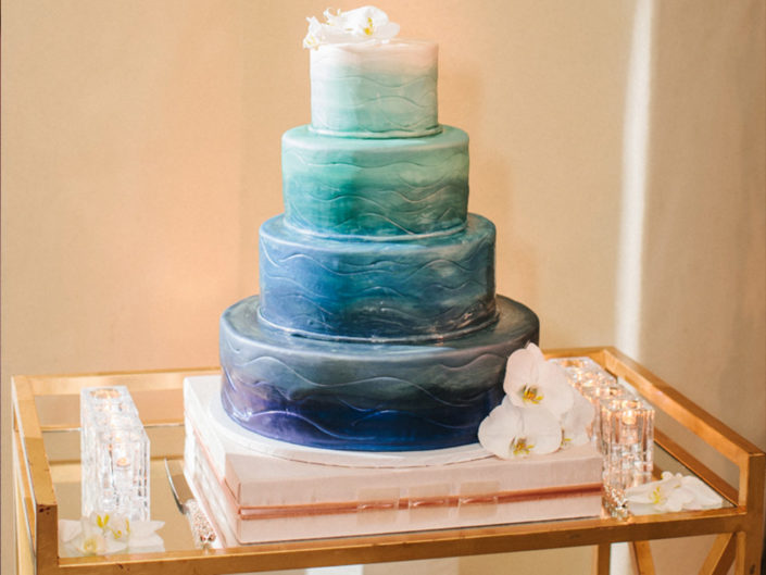 wedding cake, ombre, blue, teal, purple, ocean, waves