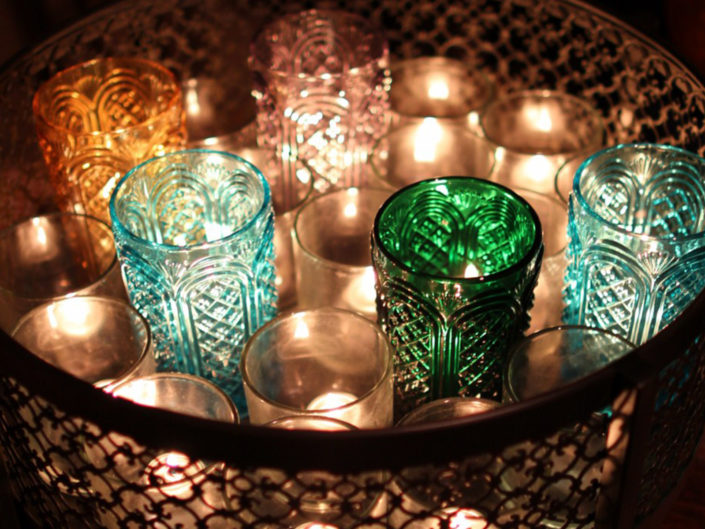 candles, green, blue, pink, orange, light, romantic, wedding decor, themed party