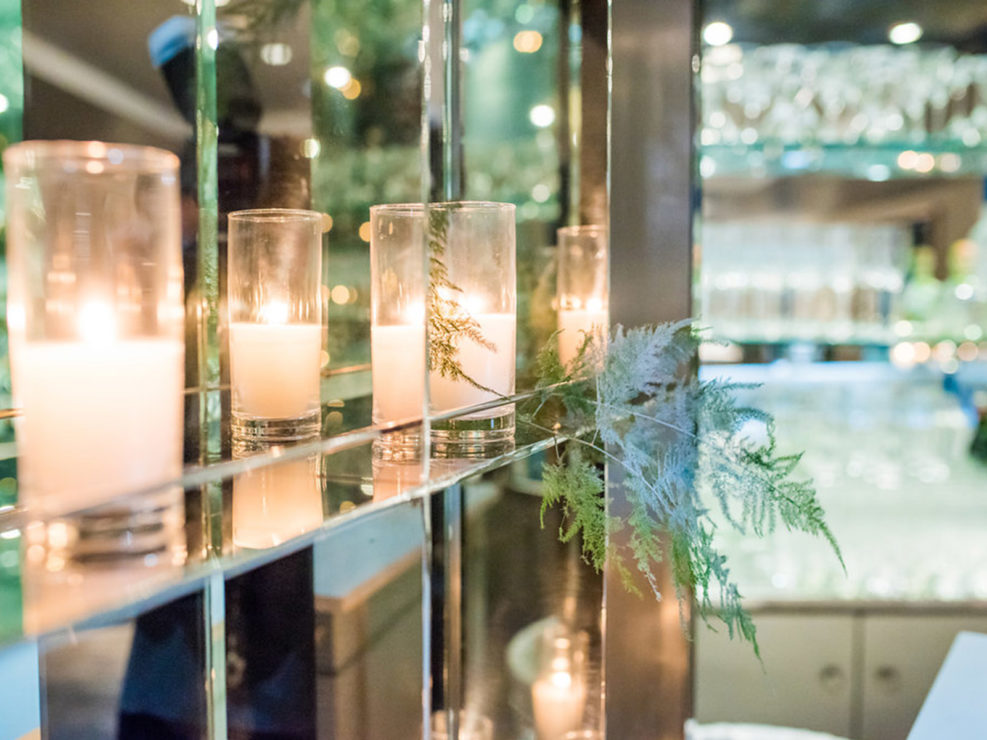 cocktail bar, candle, fern, decorations, accents, highlights, drinkware, alcohol