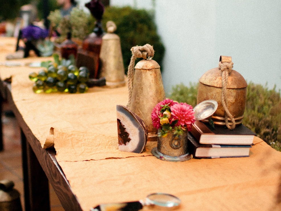 escort card table, wooden, accents, book, bohemian, decor, la wedding designs,