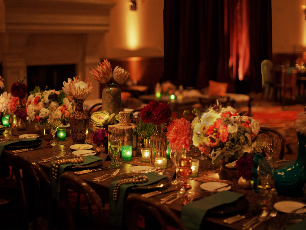 table top decor, floral accents, greenery, artichoke, bohemian design, lighting design, candles, Kristin Banta Weddings and Special Events