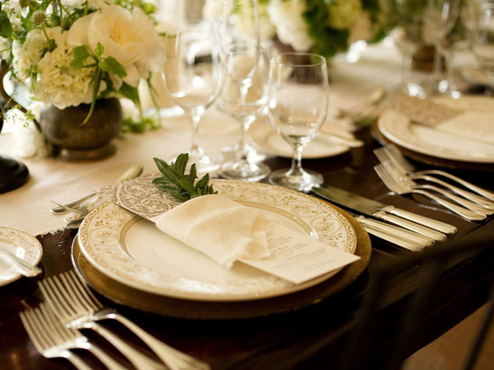 dinner party, private event, event planning in los angeles, tabletop, gold china, custom menu, events in LA, kristin banta events