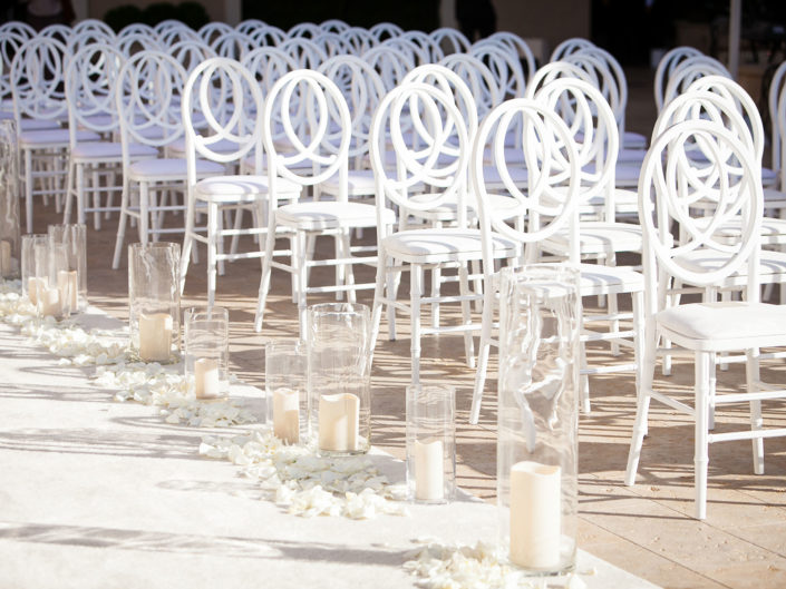 wedding aisle decor, white and cream color palette, los angeles wedding planner and designer, kristin banta