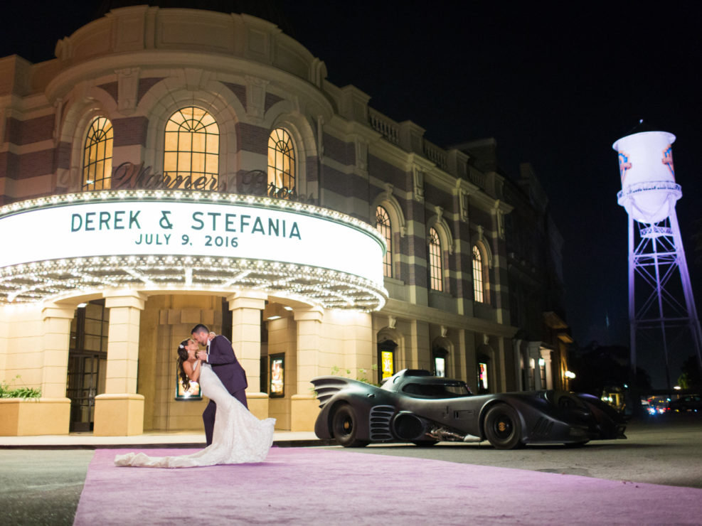 Wedding photography and customized marquee at Warner Brothers Studio for a batman themed wedding produced by Kristin Banta Events