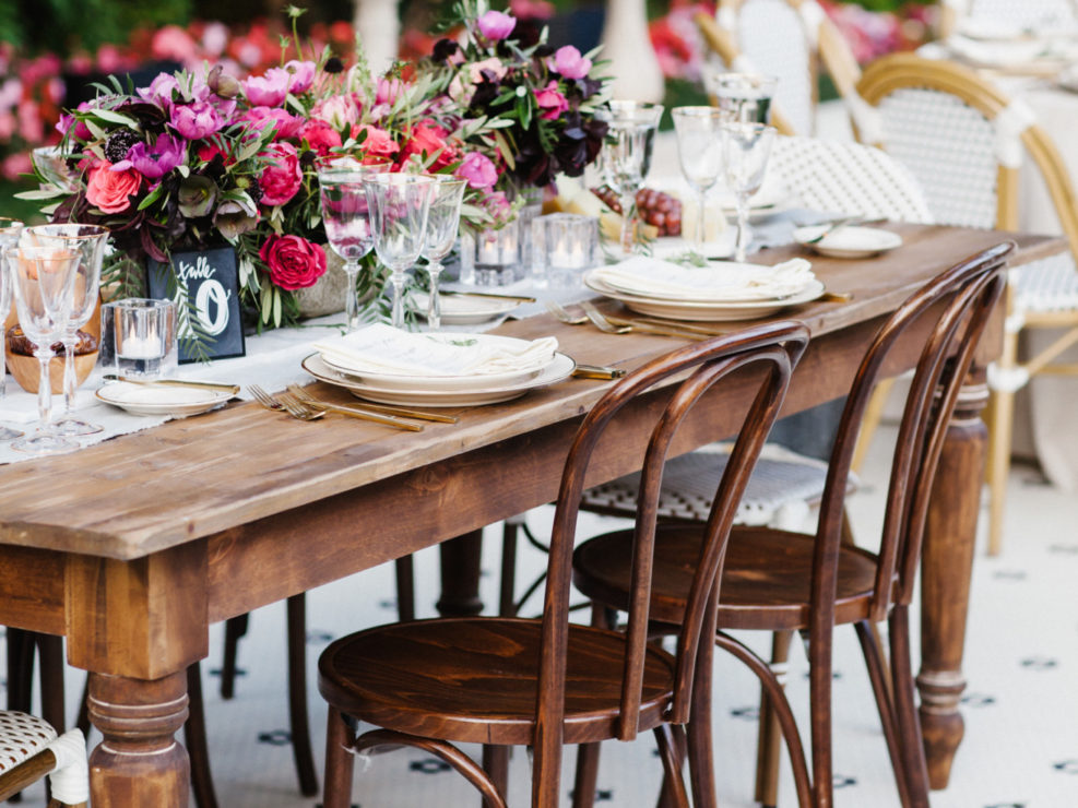 Wedding Table top, wooden decor, wooden accents, floral arrangements, tile floor, wedding design, wedding reception, Spring Wedding, Hotel Bel Air, Kristin Banta Events