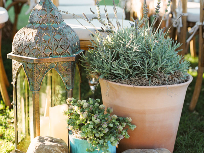 wedding aisle decor, lanterns, lavender and greenery accents, wooden ceremony chairs, kristin banta weddings and special events, los angeles event planner