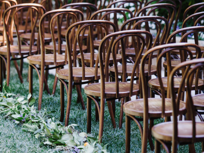 ceremony seating, wooden chairs, lush greenery, hotel bel air wedding, los angeles wedding and event planner, LA wedding
