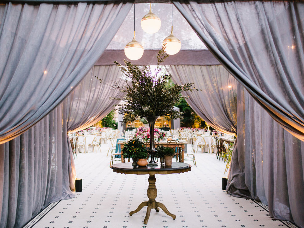 Reception entry, dinner reception, custom flooring, cafe floor, Los Angeles wedding, Kristin Banta Events