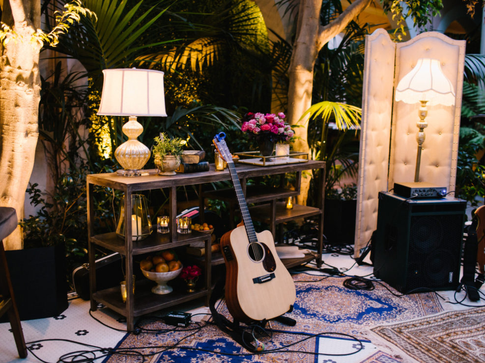 wedding entertainment, Hotel Bel Air, Wedding Band, Instruments, Wedding Guitar, Band Stage, floral accents, fruit decor, wedding decor, Kristin Banta Events, persian rugs, wedding decor, berry florals, hotel bel air