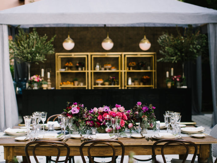 Wooden Accents, Woven chairs, Floral design, wedding tablescape, wedding table top, floral design, wedding decor, wedding bar, crystal glassware, Kristin Banta Events, berry florals, custom bar