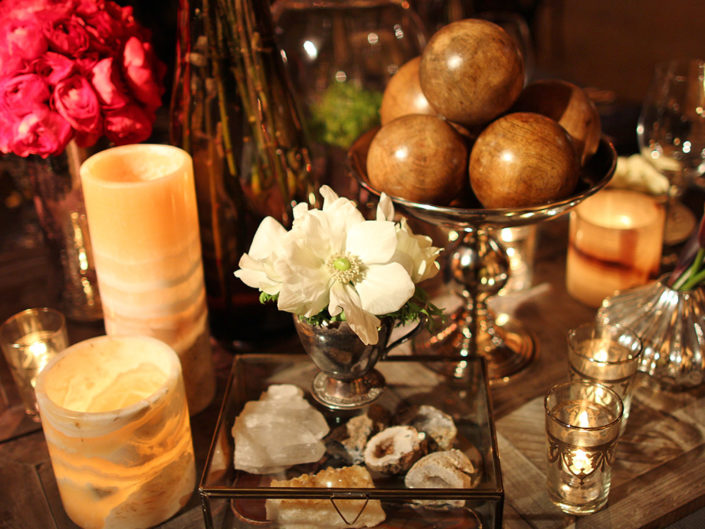 candles, wood, gold accents, floral, tablescape, wedding decor, gay wedding, la party designer
