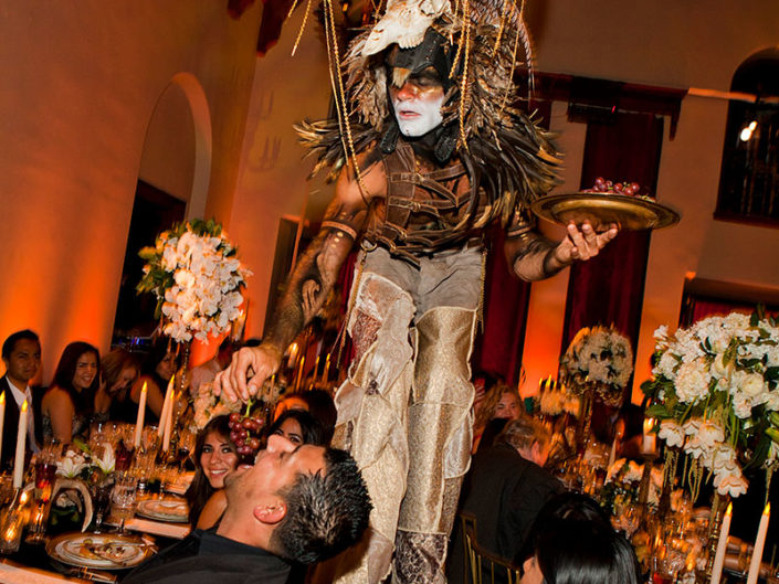 heaven and hell wedding, live performers, gay wedding, themed wedding, men in makeup, demon from hell performer, wedding entertainment, kristin banta weddings and special events, LA event planner, wedding servers in costume