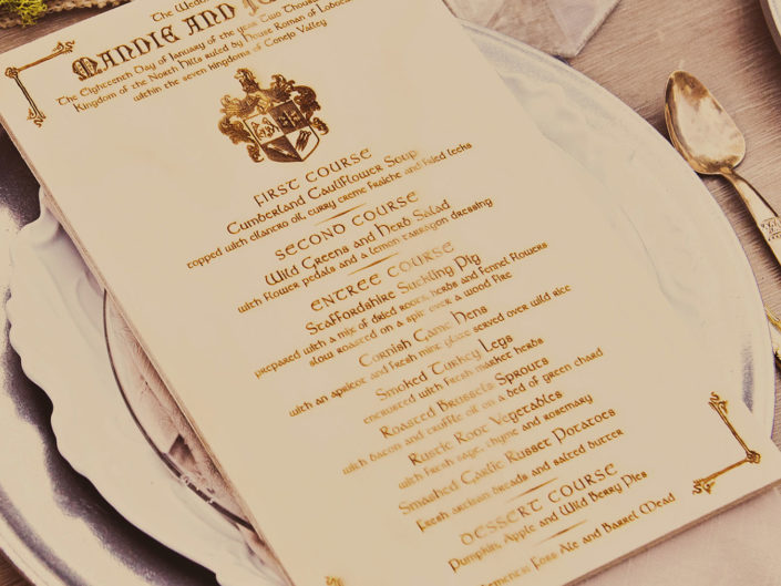 Wedding Menu, Los Angeles Dinner Reception, Fantasy Wedding, Renaissance Wedding