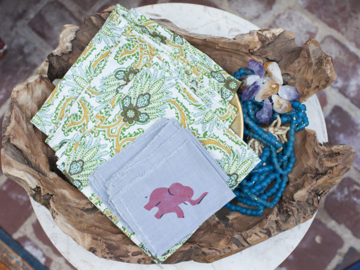 Bricks, Wooden Bowl, Napkins, Elephant, Mixed Pattern, Boho, Design, Blue Beads, Crystal, Marble table, los angeles event planner, styled photoshoot