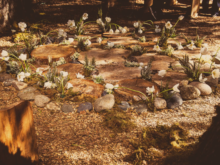 ceremony, rocks, flowers, natural, stone, woods, event planning, inspired