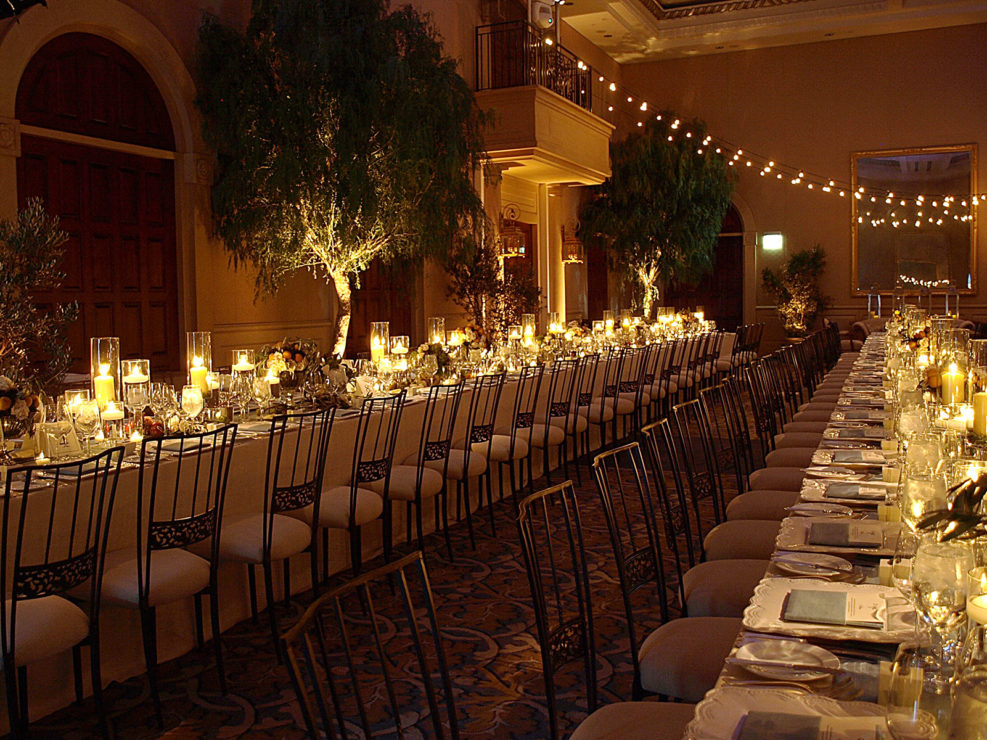 los angeles event, wedding reception, stringer lights, long tables, center pieces, plant decor, candle light, events in los angeles, kristin banta events
