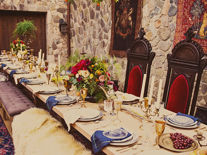 long table, renaissance, medieval, game of thrones, lord of the rings, dinner, candles, inspired, theme, la event planners, party decor