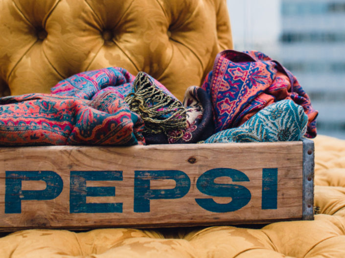 perch, los angeles, rooftop, bar, pepsi, vintage box, scarves, printed fabric, la event producer, best event designer