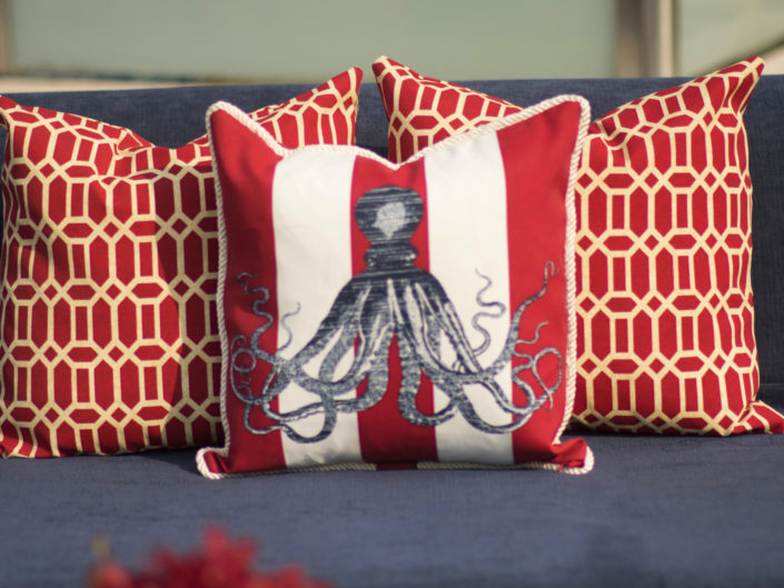 throw pillows, nautical throw pillows, nautical party design, nautical decor, boat party, mixed patterns, octopus