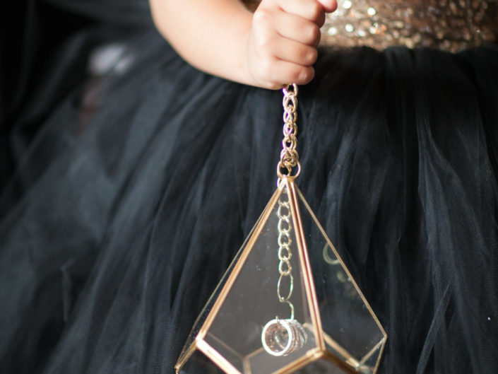 Flower Girl, Gold Terranium, Luxe Wedding, Black and Gold Decor, Gold Decor, Gold Accents, Wedding Rings, Wedding Photography, High Fashion, Gay Wedding, Luxe Wedding, Produced by Kristin Banta Events