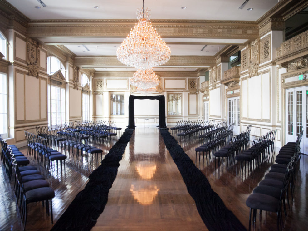 Aisle, Wedding Ceremony, Alexandria Ballrooms, Chandelier, Black Tie Wedding, Formal Wedding, Runway, Gold Accents, Wedding Decor, Wedding Design, Luxe Weddings, Gay Wedding, Produced by Kristin Banta Events