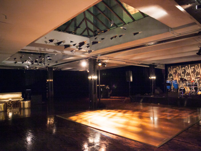 Dancefloor, wedding afterparty, gay weddings, art installation, wedding decor, wedding design, gold accents, gold decor, Alexandria Ballrooms, Downtown Los Angeles, Loft, stage, Luxe wedding, afterhours, produced by Kristin Banta Events