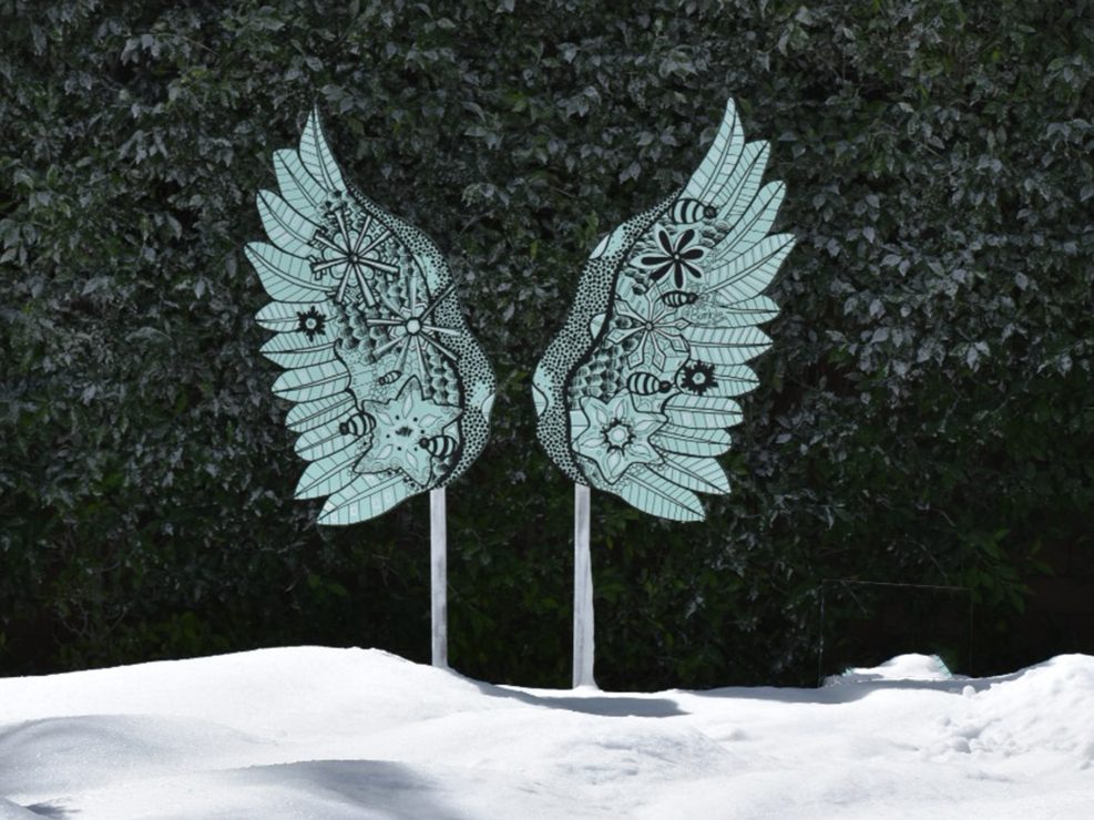 bumble, winter bumbleland, coachella party, kristin banta events, event design, angel wings art installation