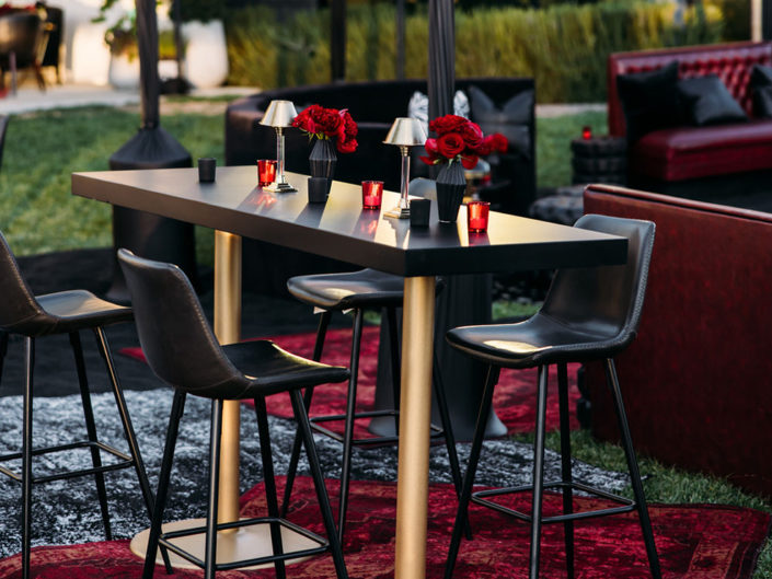 Lounge Table and Chairs, Black & Red, 80's Sunset Strip Party, KBEvents