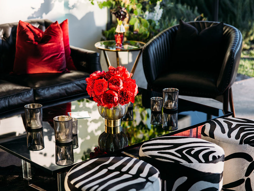 Lounge Area, Black, Red, White, Furniture, 80's Sunset Strip party